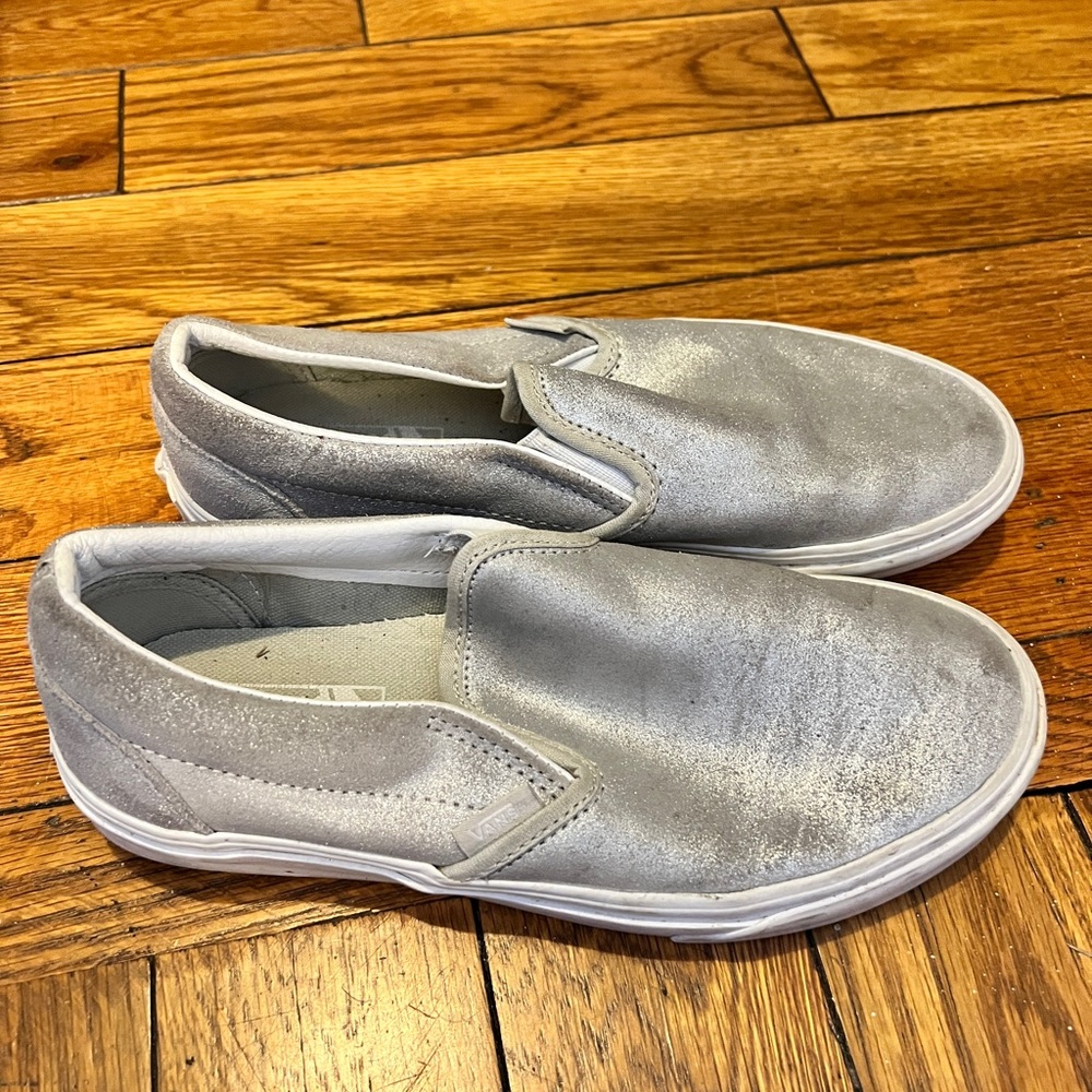 Silver metallic slip on women’s vans. Size 7.5
